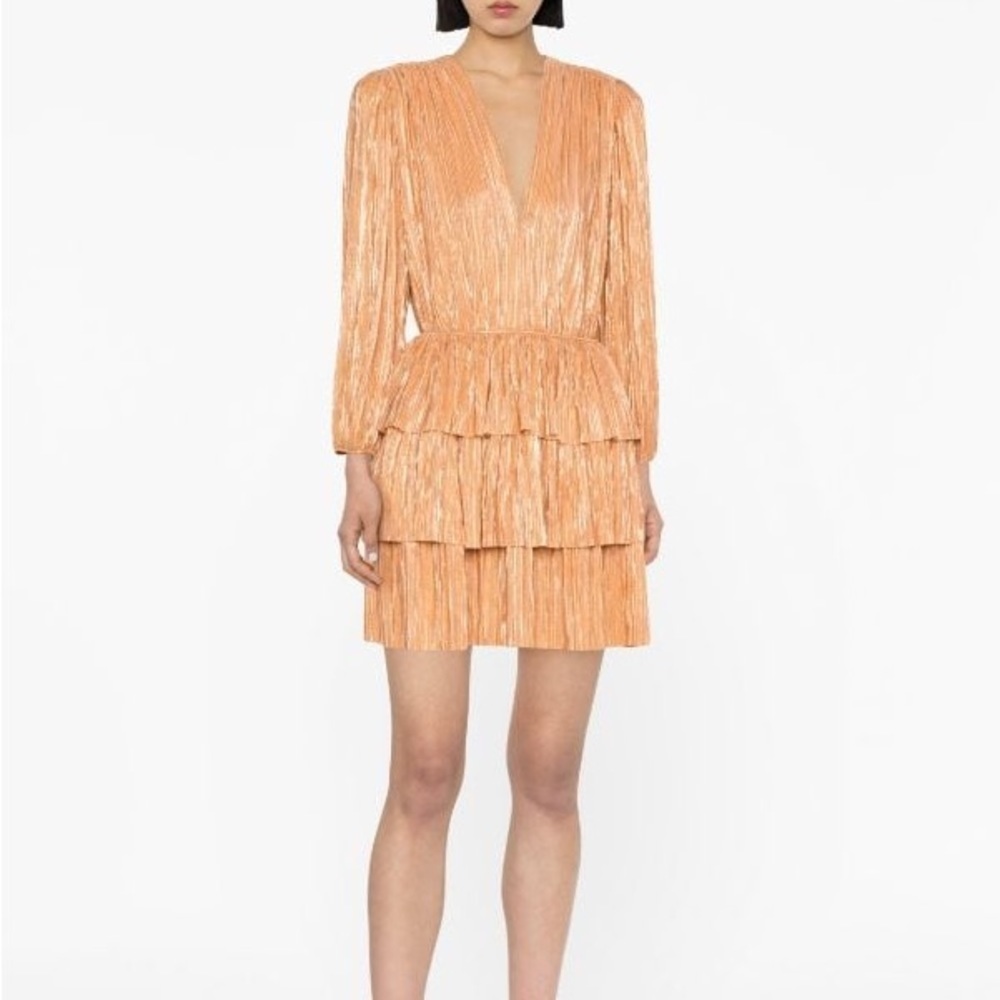 Sabina Musayev Mimi Lame’ Peach Pleated Dress - Size L